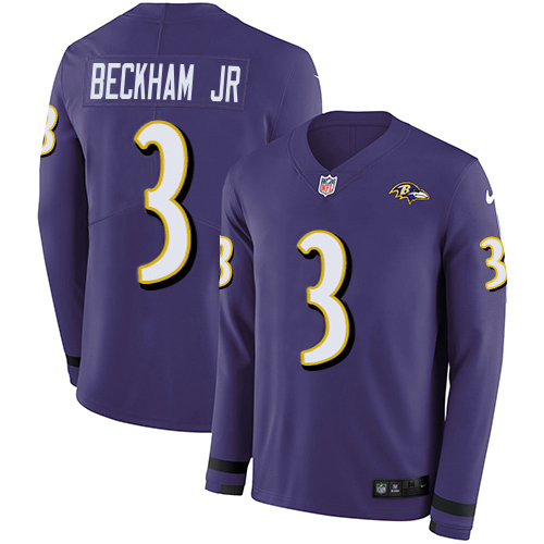 Ravens #3 Odell Beckham Jr. Purple Team Color Youth Stitched Limited Therma Long Sleeve Jersey