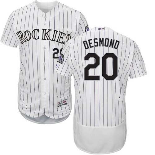 Colorado Rockies #20 Ian Desmond White Strip Flexbase Authentic Collection Stitched Jersey Men's