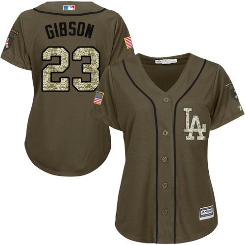 Los Angeles Dodgers #23 Kirk Gibson Green Salute to Service Women's Stitched Jersey Womens