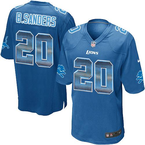 Lions #20 Barry Sanders Blue Team Color Men's Stitched Limited Strobe Jersey