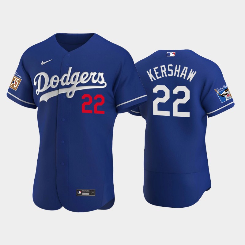 Los Angeles Dodgers #22 Clayton Kershaw Men's Jackie Robinson 75th Anniversary Authentic Jersey - Royal
