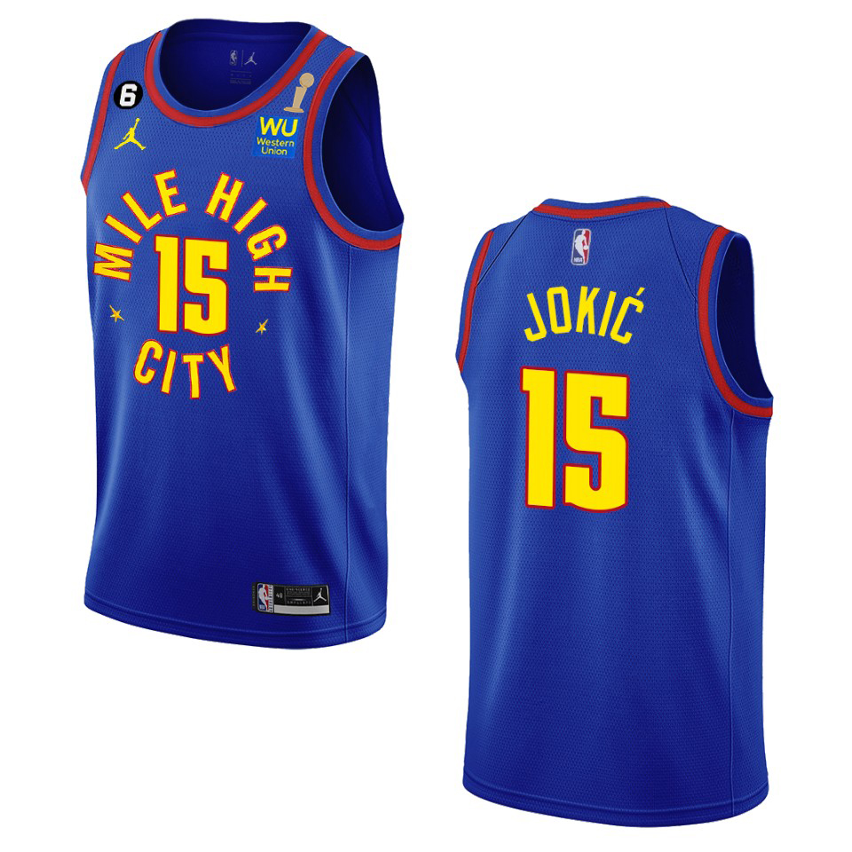 Denver Nuggets #15 Nikola Jokic Navy Men's 2023 Finals Champions Statement Edition Jersey