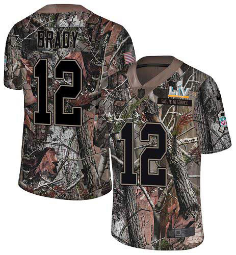 Buccaneers #12 Tom Brady Camo Youth Super Bowl LV Bound Stitched Limited Rush Realtree Jersey