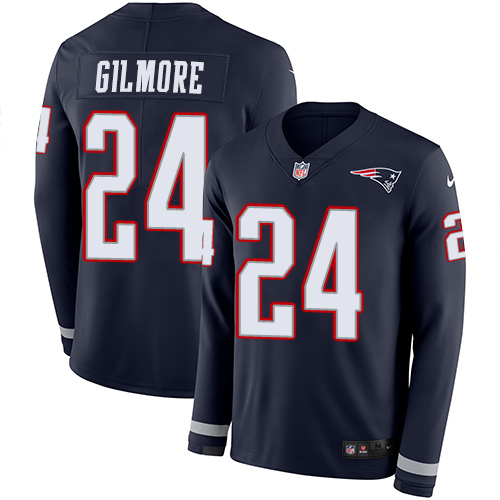 New England Patriots #24 Stephon Gilmore Navy Blue Team Color Men's Stitched Limited Therma Long Sleeve Jersey Men's