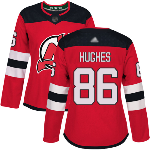 Adidas New Jersey Devils #86 Jack Hughes Red Home Authentic Women's Stitched Jersey Womens