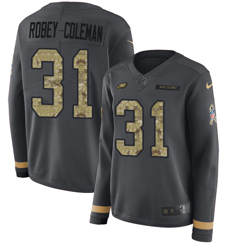 Philadelphia Eagles #31 Nickell Robey-Coleman Anthracite Salute to Service Women's Stitched Limited Therma Long Sleeve Jersey Womens