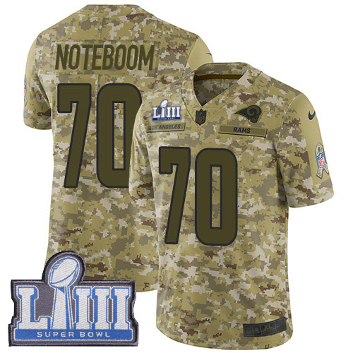 Los Angeles Rams #70 Joseph Noteboom Camo Super Bowl LIII Bound Men's Stitched Limited 2018 Salute To Service Jersey Men's
