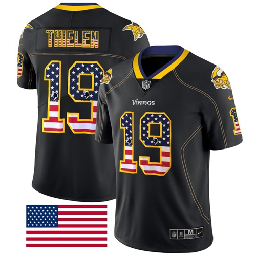 Vikings #19 Adam Thielen Black Men's Stitched Limited Rush USA Flag Jersey