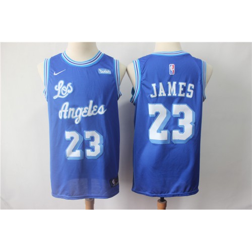 Los Angeles Lakers #23 LeBron James Blue Throwback Stitched Jersey Mens