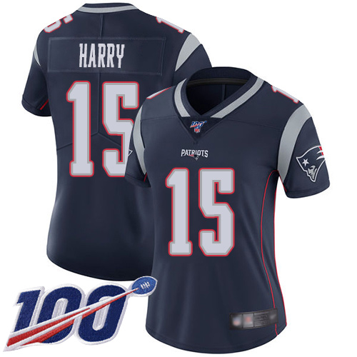 New England Patriots #15 N'Keal Harry Navy Blue Team Color Women's Stitched 100th Season Vapor Limited Jersey Womens