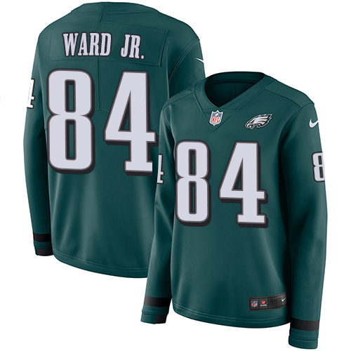 Philadelphia Eagles #84 Greg Ward Jr. Green Team Color Women's Stitched Limited Therma Long Sleeve Jersey Womens