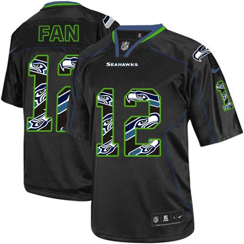 Seahawks #12 Fan New Lights Out Black Youth Stitched Elite Jersey