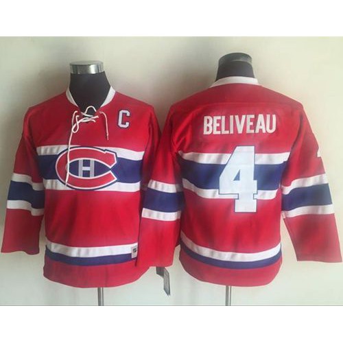 Montreal Canadiens #4 Jean Beliveau Red CCM Throwback Stitched Youth Jersey Youth