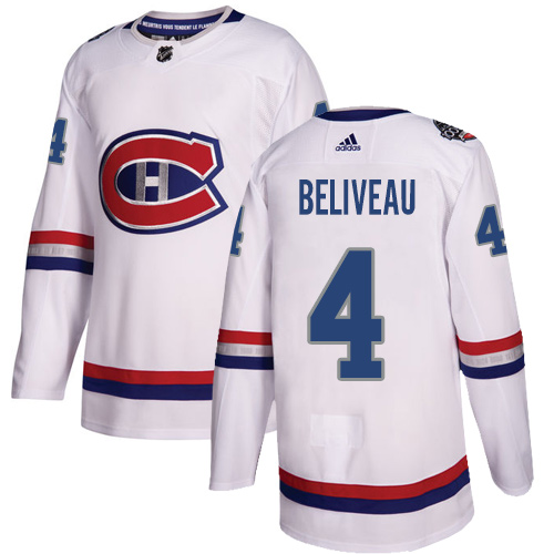 Adidas Montreal Canadiens #4 Jean Beliveau White Authentic 2017 100 Classic Stitched Youth Jersey Youth