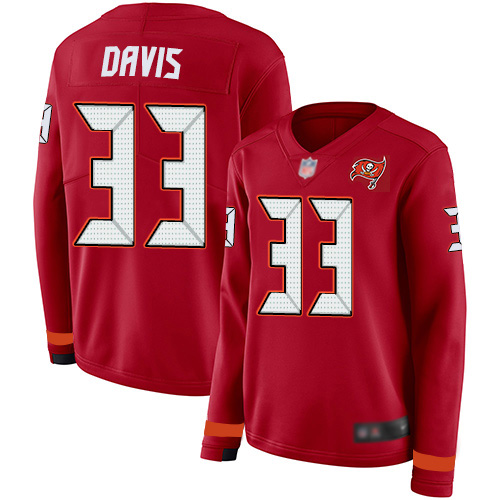 Tampa Bay Buccaneers #36 M.J. Stewart Red Team Color Women's Stitched Limited Therma Long Sleeve Jersey Womens