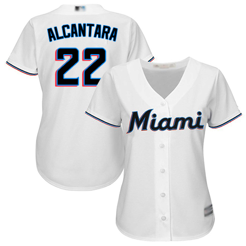 Miami Marlins #22 Sandy Alcantara White Home Women's Stitched Jersey Womens