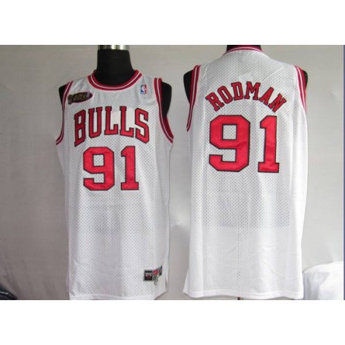 Chicago Bulls #91 Dennis Rodman Stitched White Champion Patch Jersey Mens