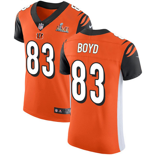 Bengals #83 Tyler Boyd Orange Alternate Super Bowl LVI Patch Men's Stitched New Elite Jersey