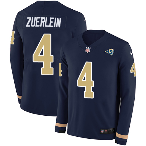 Los Angeles Rams #4 Greg Zuerlein Navy Blue Team Color Men's Stitched Limited Therma Long Sleeve Jersey Men's
