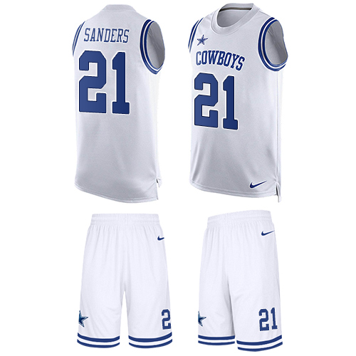Cowboys #21 Deion Sanders White Men's Stitched Limited Tank Top Suit Jersey