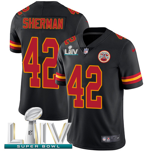 Kansas City Chiefs #42 Anthony Sherman Black Super Bowl LIV 2020 Youth Stitched Limited Rush Jersey Youth