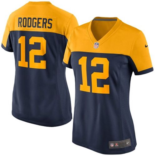 Packers #12 Aaron Rodgers Navy Blue Alternate Women's Stitched New Elite Jersey