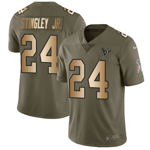 Texans #24 Derek Stingley Jr. Olive/Gold Men's Stitched Limited 2017 Salute To Service Jersey