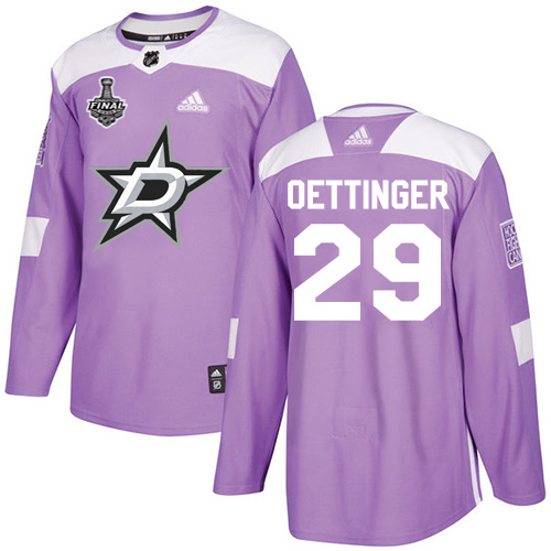 Adidas Dallas Stars #29 Jake Oettinger Purple Authentic Fights Cancer 2020 Stanley Cup Final Stitched Jersey Men's