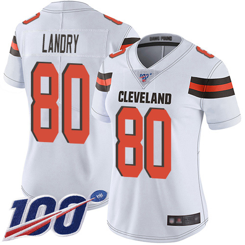 Browns #80 Jarvis Landry White Women's Stitched 100th Season Vapor Limited Jersey