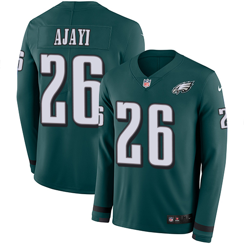Philadelphia Eagles #26 Jay Ajayi Midnight Green Team Color Men's Stitched Limited Therma Long Sleeve Jersey Men's
