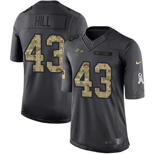 Baltimore Ravens #43 Justice Hill Black Youth Stitched Limited 2016 Salute to Service Jersey Youth