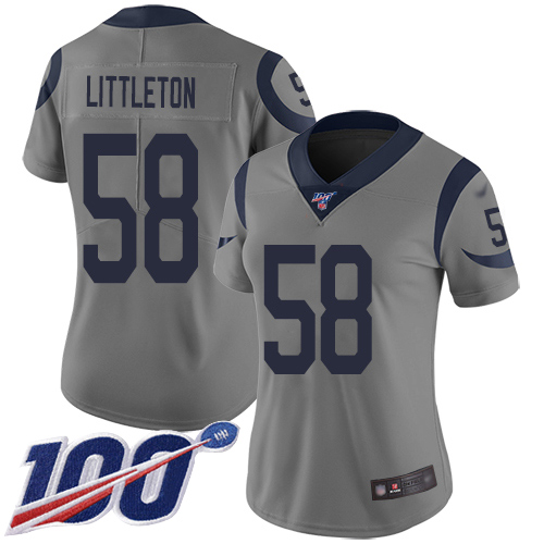 Los Angeles Rams #58 Cory Littleton Gray Women's Stitched Limited Inverted Legend 100th Season Jersey Womens