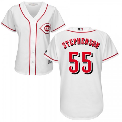 Cincinnati Cincinnati Reds #55 Robert Stephenson Majestic Women's Home Cool Base Jersey White Womens