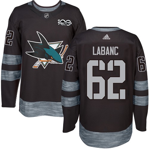 Adidas San Jose Sharks #62 Kevin Labanc Black 1917-2017 100th Anniversary Stitched Jersey Men's