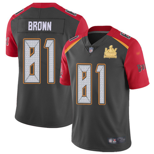 Tampa Bay Buccaneers #81 Antonio Brown Gray Men's Super Bowl LV Champions Patch Stitched Limited Inverted Legend Jersey Men's