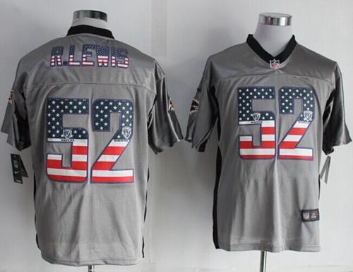 Ravens #52 Ray Lewis Grey Men's Stitched Elite USA Flag Fashion Jersey