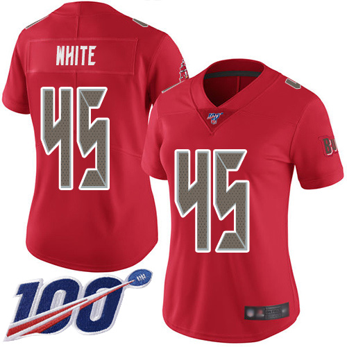 Buccaneers #45 Devin White Red Women's Stitched Limited Rush 100th Season Jersey