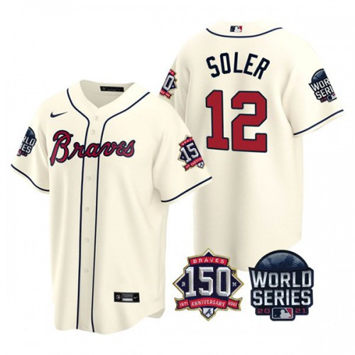 Atlanta Atlanta Braves #12 Jorge Soler Men's 150th Anniversary 2021 World Series Game Jersey - Cream Men's