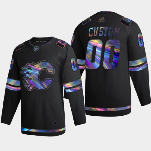 Calgary Flames Custom Men's Iridescent Holographic Collection Jersey - Black