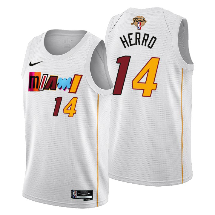 Heat #14 Tyler Herro 2023 Finals Patch City Edition Jersey - Cherry Blossom White