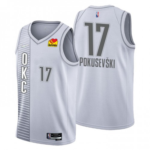 Oklahoma City Oklahoma City Thunder #17 Aleksej Pokusevski Mens Gray 2021/22 Swingman Jersey - City Edition Mens