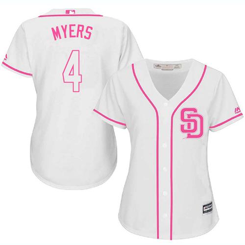 San Diego Padres #4 Wil Myers White/Pink Fashion Women's Stitched Jersey Womens