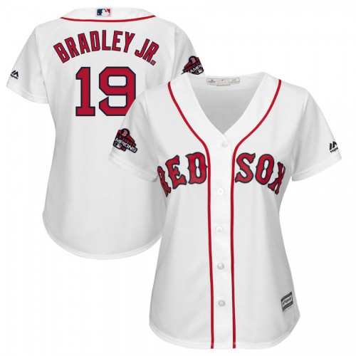 Boston Boston Red Sox #19 Jackie Bradley Jr. Majestic Women's 2018 World Series Champions Team Logo Player Jersey White Womens