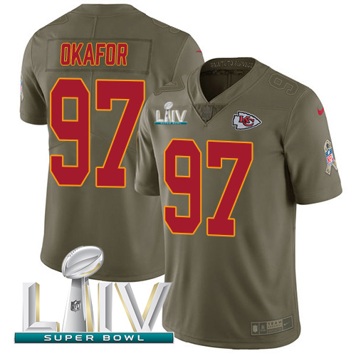 Kansas City Chiefs #97 Alex Okafor Olive Super Bowl LIV 2020 Youth Stitched Limited 2017 Salute To Service Jersey Youth