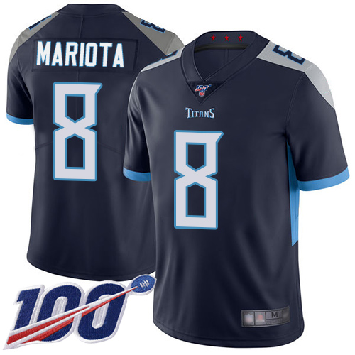 Tennessee Titans #8 Marcus Mariota Navy Blue Team Color Men's Stitched 100th Season Vapor Limited Jersey Men's