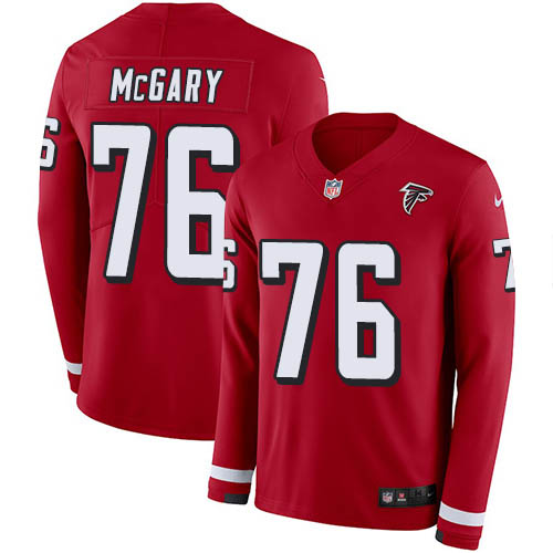 Atlanta Falcons #76 Kaleb McGary Red Team Color Men's Stitched Limited Therma Long Sleeve Jersey Men's