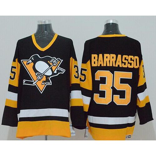 Mitchell&Ness Pittsburgh Penguins #35 Tom Barrasso Black Stitched Jersey Men's