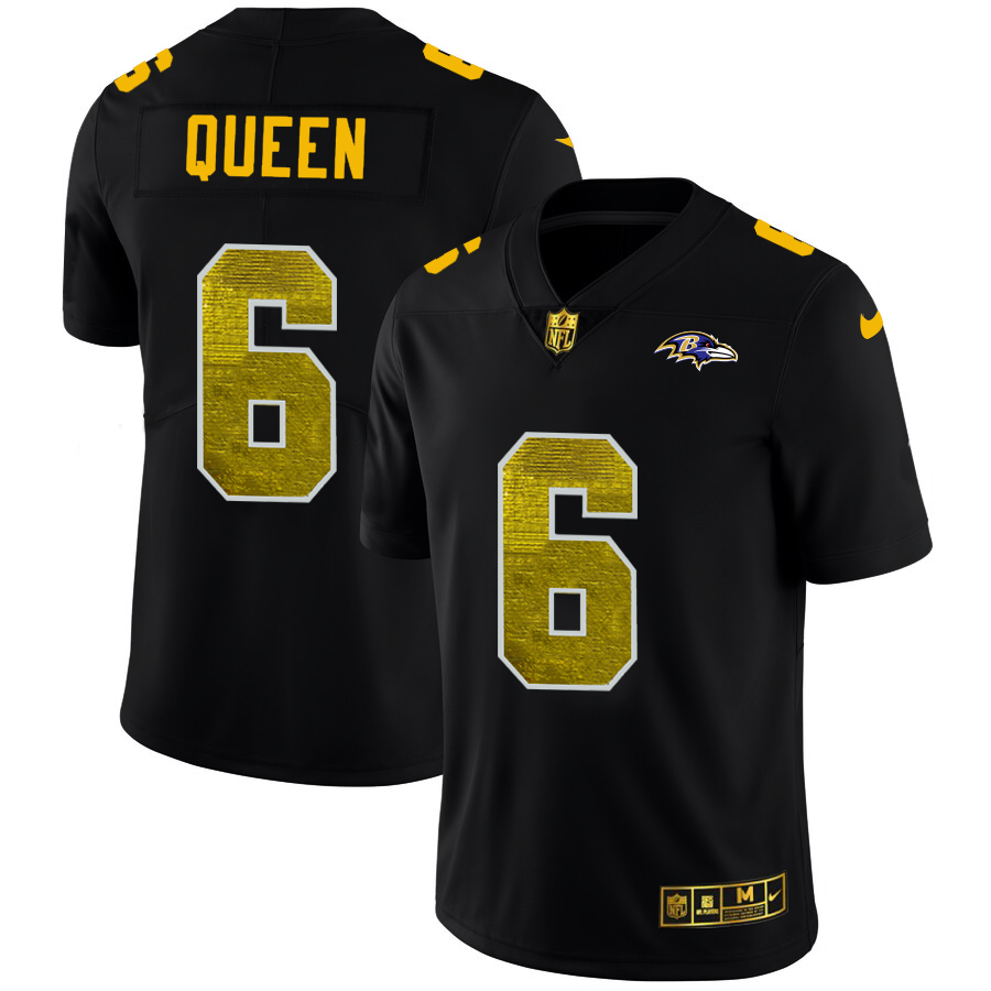 Baltimore Ravens #6 Patrick Queen Men's Black Golden Sequin Vapor Limited Jersey