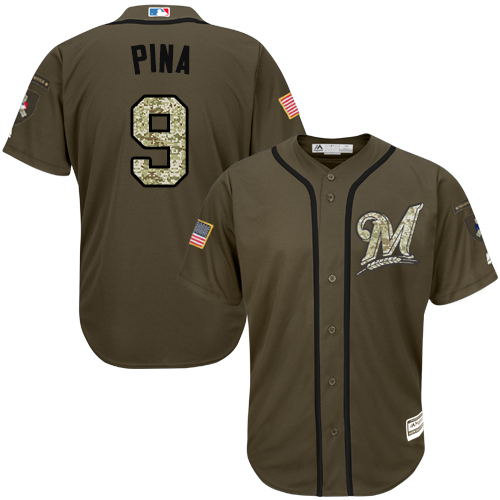 Milwaukee Brewers #9 Manny Pina Green Salute to Service Stitched Jersey Men's