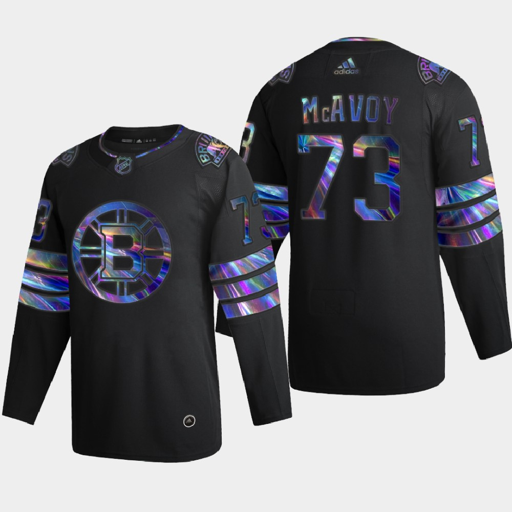 Washington Bruins #73 Charlie McAvoy Men's Iridescent Holographic Collection Jersey - Black